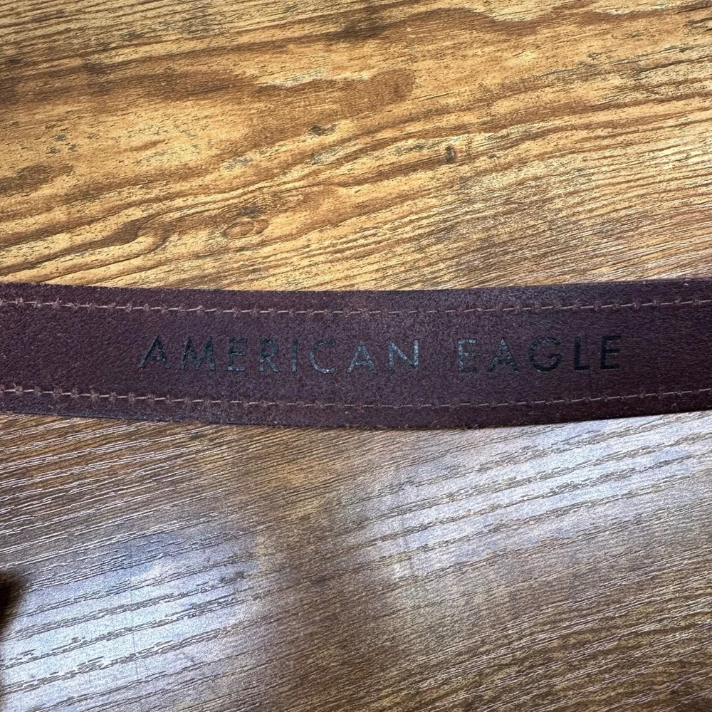 American Eagle Mens Brown Genuine Leather Belt Contrast Stitch Metal Buckle